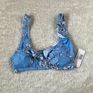 Social Angel baby blue and white floral print ruffled padded bikini top, xl NWT